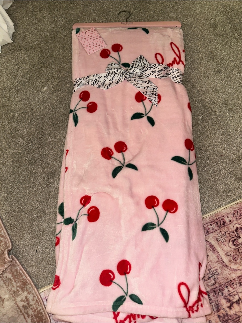 Juicy Couture Pink Cherry Plush Throw Blanket